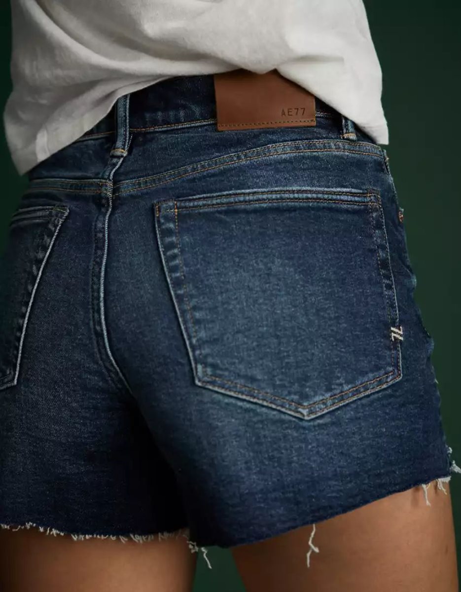 Shorts American Eagle AE77 Denim Mom Indigo Foncé Lavage Femme | UJW-87537899